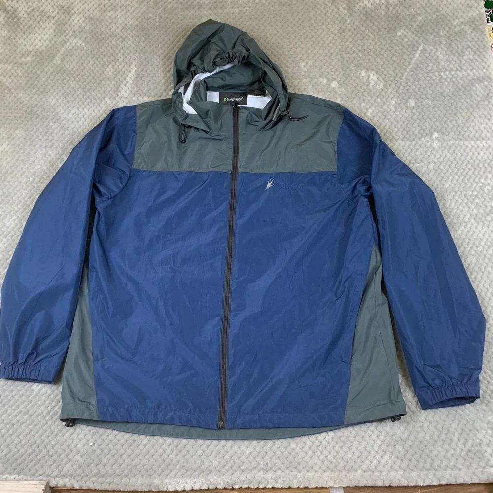Frogg Toggs Mens Rain Jacket Blue Gray Full Zip Hooded Outdoor RT62141-722 M/L